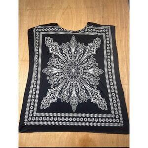 Apostrophe Womens Black White Mandala Pattern Tunic Top Sleeveless Casual Size